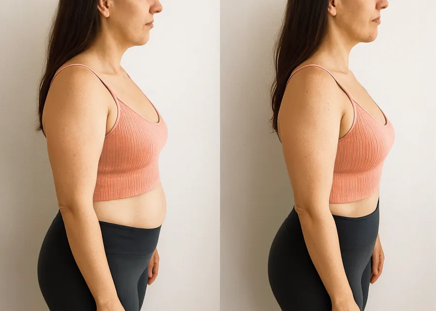 Nuclever Cortisol Manager Vorher Nachher — reduzierter Blähbauch im Seitenprofil