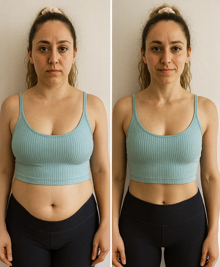 Nuclever Cortisol Manager Vorher Nachher — entstautes Gesicht und flacherer Bauch nach der Kur
